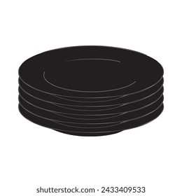 Plate, fork and knife icon in flat style. Food symbol isolated Plate icon. Flat vector illustration in black on white background. EPS 10