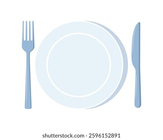 Plate, fork and knife icon in flat style. Bar, cafe, hotel concept. Simple eating icon.