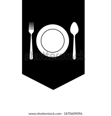 Plate, fork and knife icon in flat style on white background