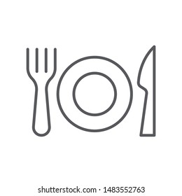 Plate, fork and knife icon isolated on white background. Restaurant symbol modern, simple, vector, icon for website design, mobile app, ui. Vector Illustration
