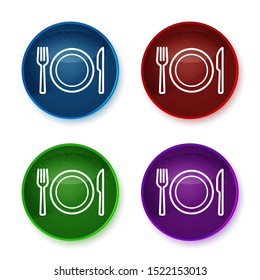 Plate with fork and knife icon isolated on shiny round buttons set illustration