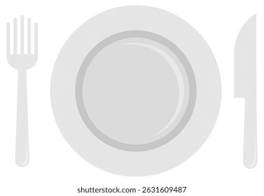 Plate, fork and knife icon isolated on white background.