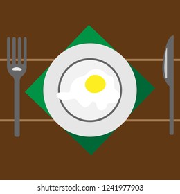 Plate with fork and knife icon, laying the table, serve up symbol. Egg