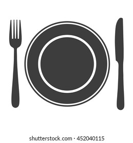 Plate with fork and knife icon, laying the table, serve up  symbol