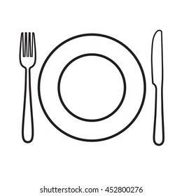 Plate with fork and knife icon, laying on the table