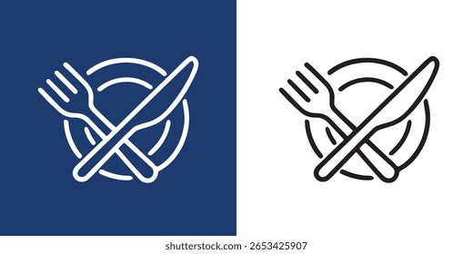plate fork and knife icon Outline sign symbol Vector