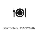 Plate with fork and knife icon for restaurant, menu, or catering services