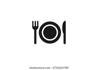 Placa con icono de tenedor y cuchillo para restaurante, menú o servicios de catering