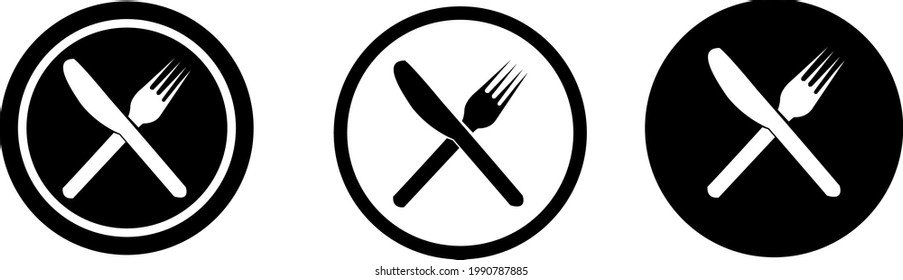 Plate, fork and knife icon set - stock vector.