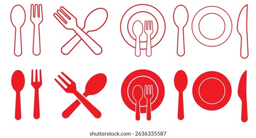 Plate, fork and knife icon set. eps file 10