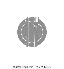 plate fork knife icon, simple flat style, logo template sign symbol vector illustration pictogram, for ui or ux isolated on white for mobile app, editable