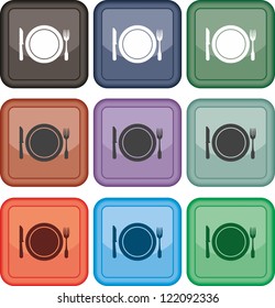 Plate, fork, knife, icon, vector