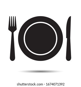 Plate, Fork And Knife Icon. Vector For Dinner
