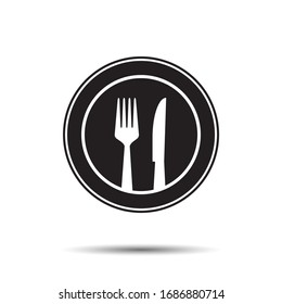 Plate, fork and knife Icon. Vector for dinner
