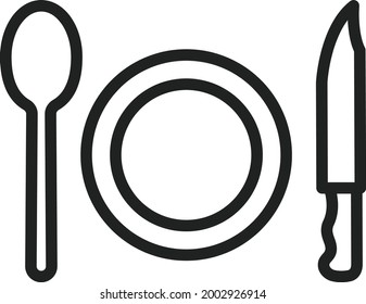 Plate with fork and knife icon vector image. Can also be used for Physical Fitness. Suitable for mobile apps, web apps and print media.