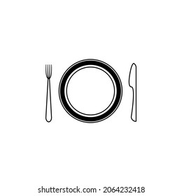 Plate, fork and knife icon vector on white background