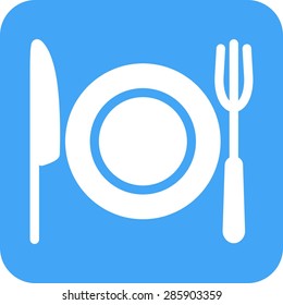 Plate, fork, knife icon vector image. Can also be used for eatables, food and drinks. Suitable for use on web apps, mobile apps and print media