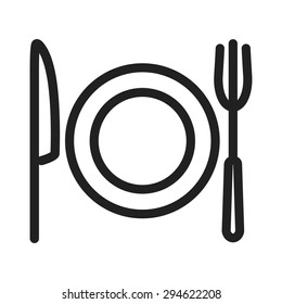 Plate, fork, knife icon vector image. Can also be used for eatables, food and drinks. Suitable for use on web apps, mobile apps and print media