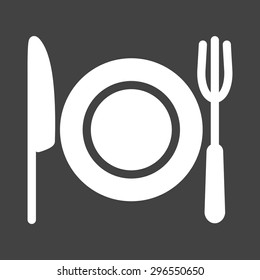 Plate, fork, knife icon vector image. Can also be used for eatables, food and drinks. Suitable for use on web apps, mobile apps and print media