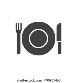 Plate Fork And Knife icon vector, dishware solid flat sign, pictogram isolated on white, logo illustration
