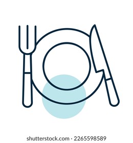 Plate, fork and knife isolated icon. Vector illustration, romance elements. Sticker, patch, badge, card for marriage, valentine