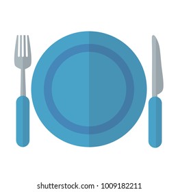 Plate, fork and knife as kitchen concept. isolated and flat illustration