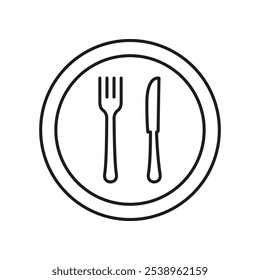 Plate With Fork And Knife Line Icon, Lunch And Dining For Healthy Food Concept. Mealtime For Healthy Eating. Isolated Vector Illustration.