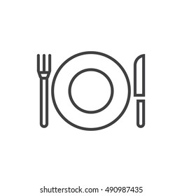 Plate Fork And Knife line icon, dishware outline vector sign, linear pictogram isolated on white. logo illustration