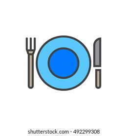 Plate Fork And Knife line icon, dishware filled outline vector sign, linear colorful pictogram isolated on white. logo illustration
