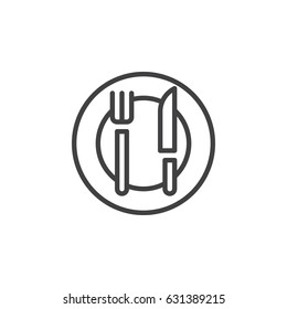 Plate fork and knife line icon, outline vector sign, linear style pictogram isolated on white. Symbol, logo illustration. Editable stroke. Pixel perfect