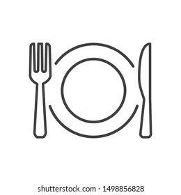 Plate, fork and knife line icons - stock vector