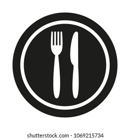 Plate, fork and knife on white background. Vector illustration
