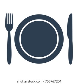 Plate fork and knife on white background. Vector illustration