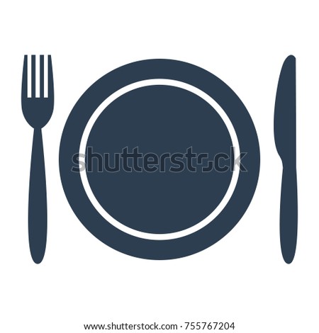 Plate fork and knife on white background. Vector illustration