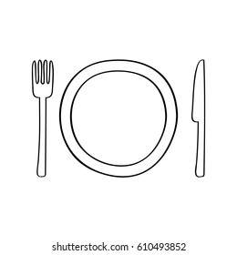 plate, fork and knife over white background. vector illustration