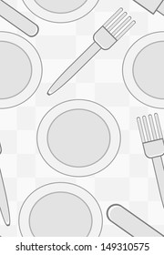 Plate, fork and knife pattern. Restaurant seamless background. Banquet Vector illustration.