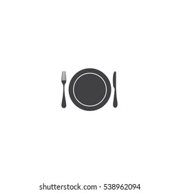 Plate With Fork And Knife Restaurant Menu Vector Icon.