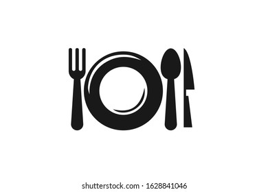 Plate fork knife spoon icon vector 