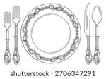 A plate with a fork, knife, and spoon on it