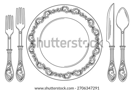 A plate with a fork, knife, and spoon on it
