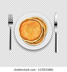 Plate With Fork And Knife With Transparent Background With Gradient Mesh, Vector Illustration