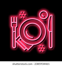 plate, fork and knife utensil neon light sign vector. plate, fork and knife utensil illustration