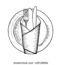 Plate fork and knife. vector