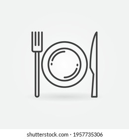 Plate with Fork and Knife vector concept icon or sign in outline style