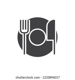 Plate fork and knife vector icon. filled flat sign for mobile concept and web design. Cutlery simple solid icon. Restaurant symbol, logo illustration. Pixel perfect vector graphics