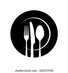 Plate, fork and knife - Vector icon isolated on white