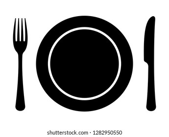 Plate, fork and knife. Vector illustration