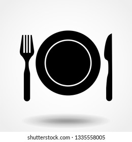 Plate, fork and knife. Vector illustration