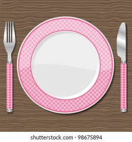 Plate with fork and knife. Vector illustration.