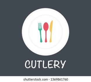 Plate fork and knife vector silhouette. Cutlery. Symbol of restaurant